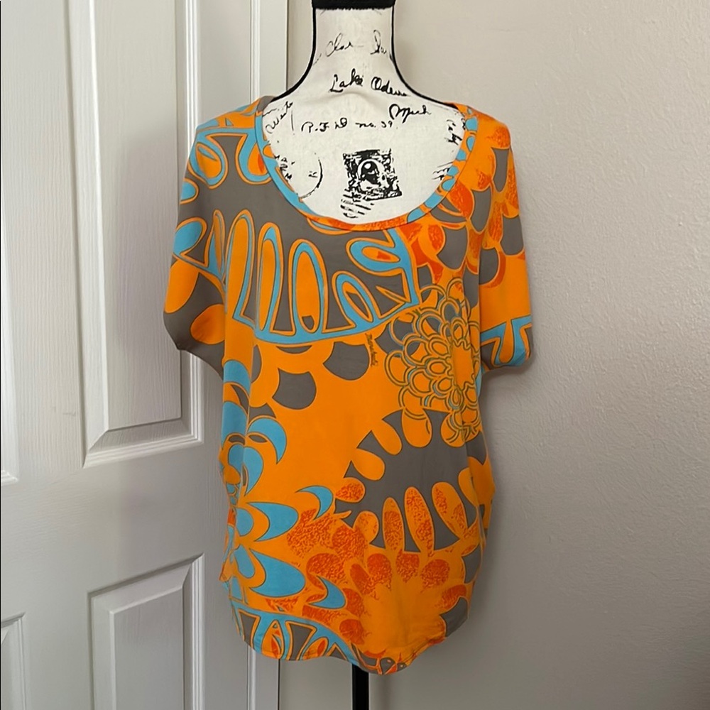 NWOT Manuhealii Kaimalino Top Orange/Taupe/Aqua XS